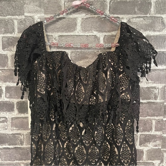 Stone Cold Fox Iowa Black Lace Mini Dress fringe ruffle - Picture 3 of 10